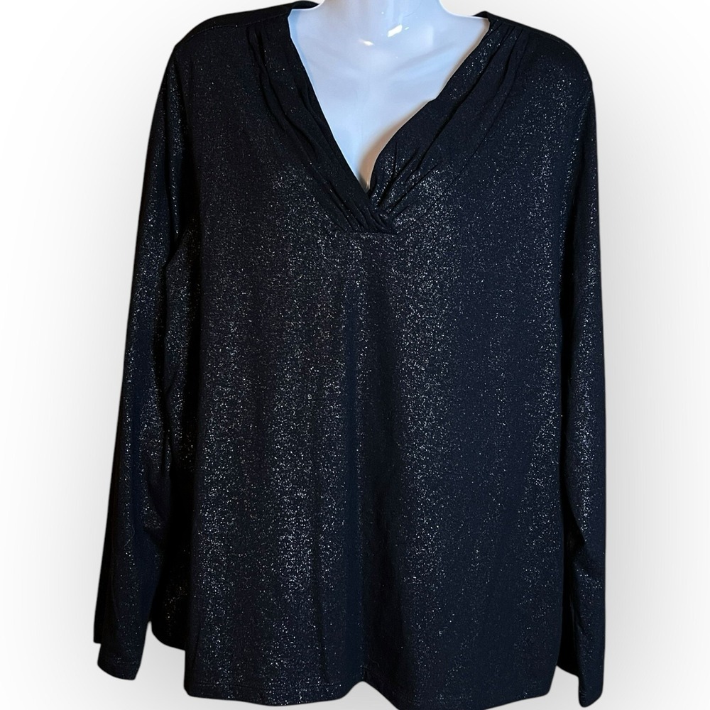 Black Top Womens Sparkle 2X New‎ Party Steampunk Goth Metallic Space